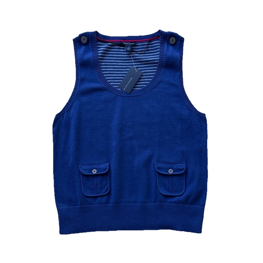 Tommy Hilfiger Sweater Womens M Blue Coastal Knit Career Church Work Preppy NWT